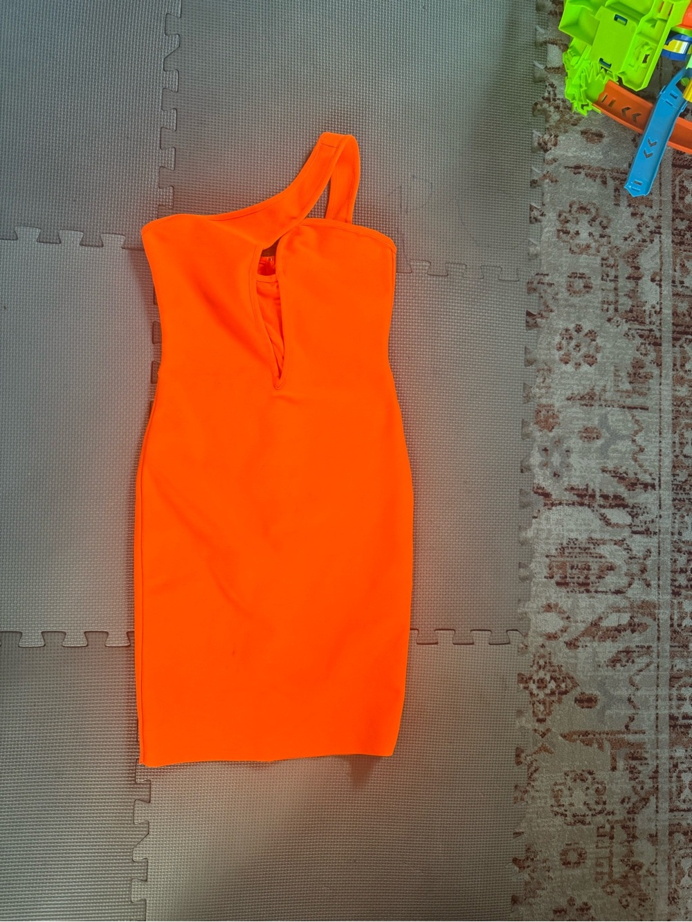 Fashion Nova Neon Orange One-Shoulder Bodycon Dress